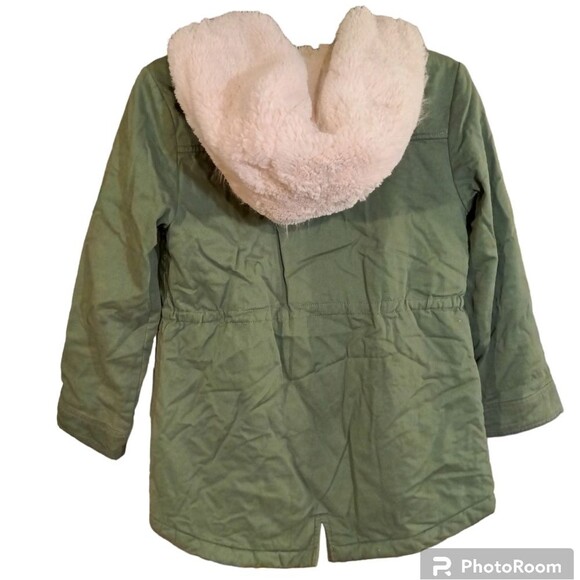 Place Girls Green Fur Lined 2 Pocket Long Jacket Sz L 10/12 - Picture 4 of 6